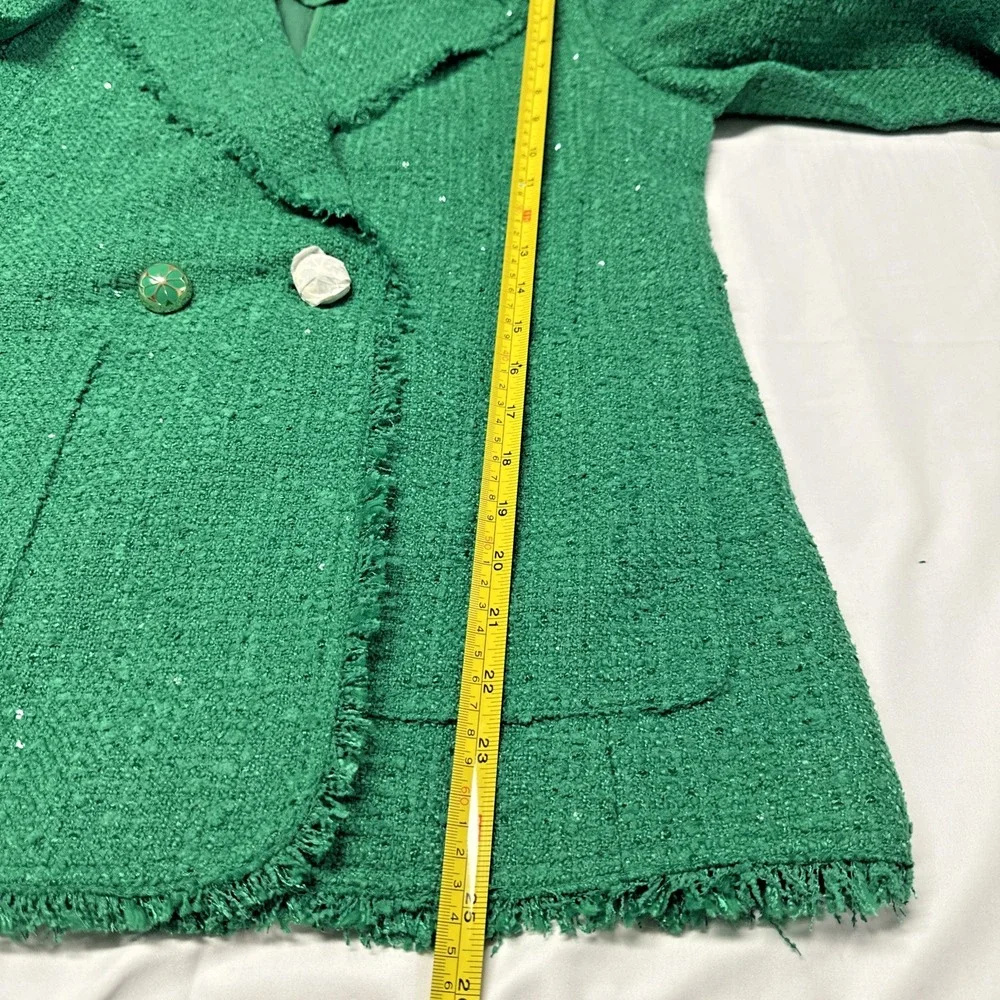 Kate Spade‎ Size 6 Sequin Tinsel Tweed Blazer Double Breasted Tropical Leaf Chic